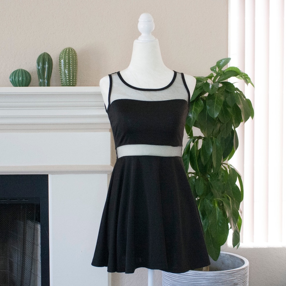 Finejo Mesh Fit & Flare Cutout Dress